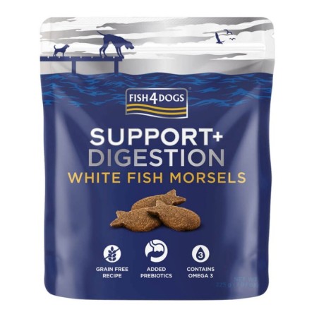 Fish4Dogs Support+ Digestion White Fish Morsels – Graanvrije Vis Snack ter Ondersteuning van de Spijsvertering