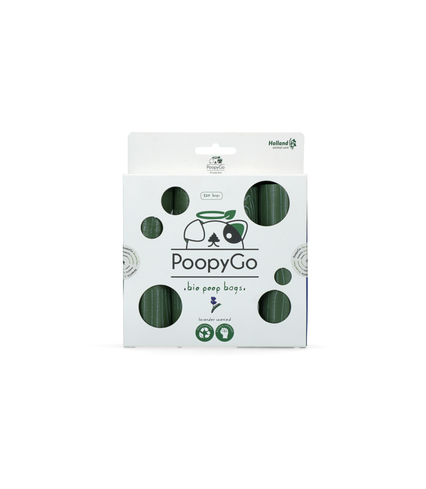 PoopyGo eco‑friendly poepzakjes met lavendelgeur – sterke, composteerbare & frisse hondenzakjes