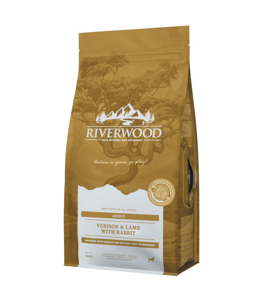 Riverwood Adult Hert & Lam met Konijn – Graanvrije premium voeding met drie soorten vers vlees