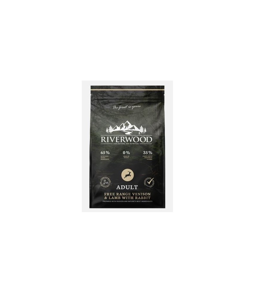 Riverwood Adult Hert & Lam met Konijn – Graanvrije premium voeding met drie soorten vers vlees