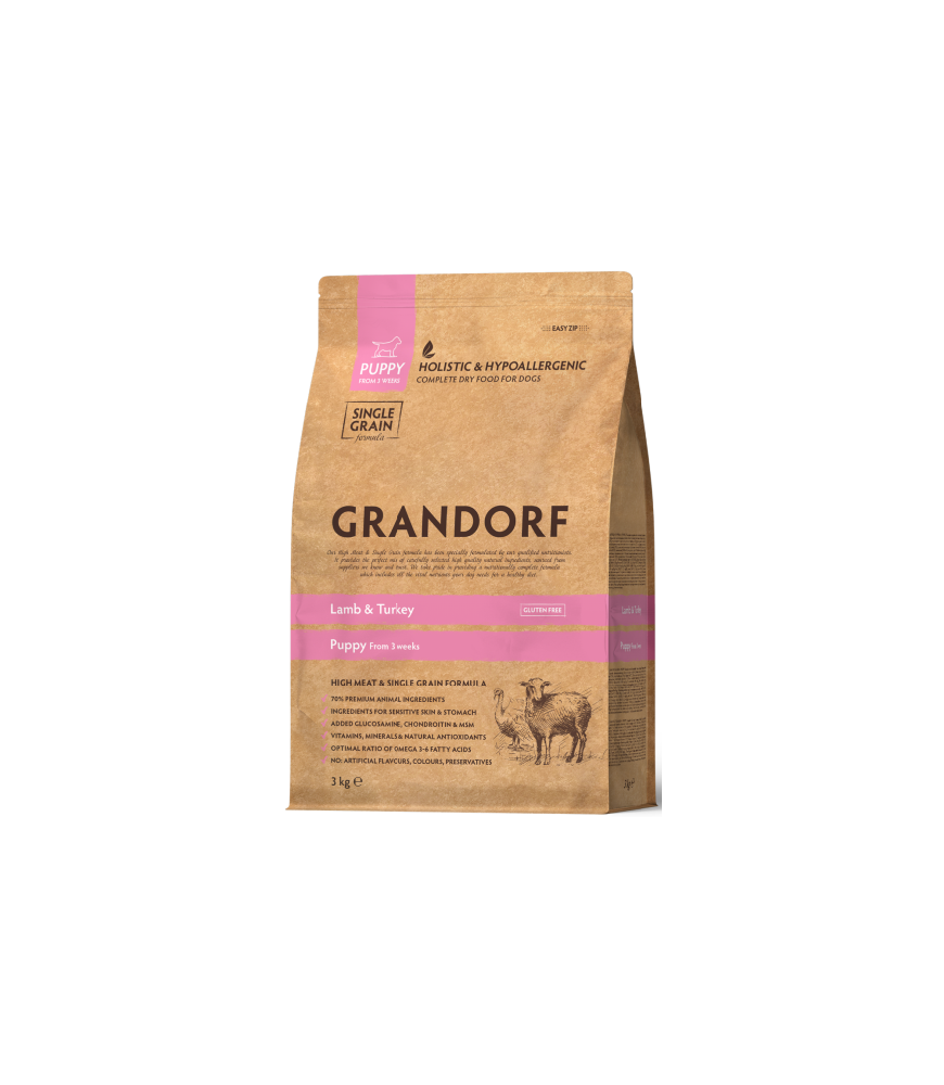 Grandorf Puppy Kalkoen & Lam – Hypoallergene graanvrije voeding voor groeiende pups